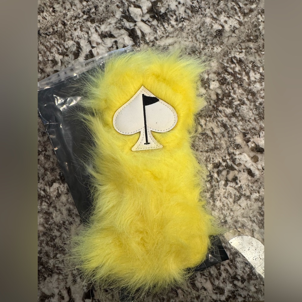 Yellow Fuzzy Golf Club Headcover with Spade Patch